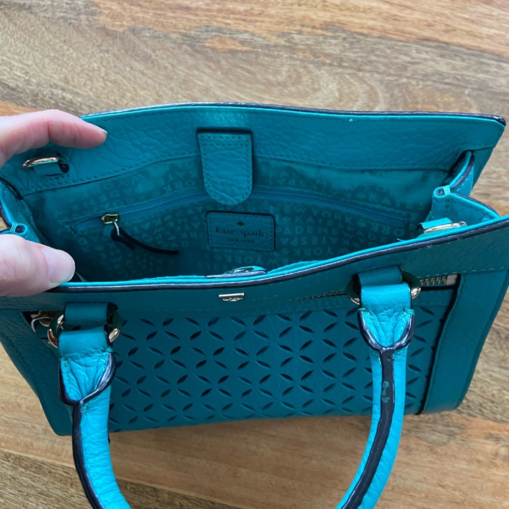 kate spade Turquoise Blue Laser-Cut Leather Crossbody Satchel - Picture 2 of 10